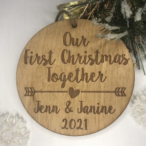 Our First Christmas Together Ornament Personalized Wood Ornament, Anniversary Gift, Gifts for Her, Adoption Ornament, image 1