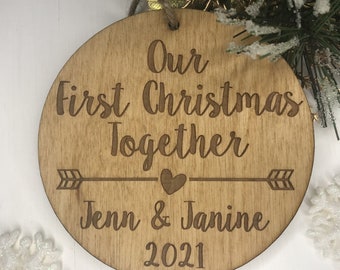Our First Christmas Together Ornament - Personalized Wood Ornament, Anniversary Gift, Gifts for Her, Adoption Ornament,