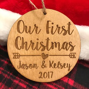 Our First Christmas Ornament Personalized Wood Ornament, Anniversary Gift, Gifts for Her, New Family, Girlfriend Gift image 8