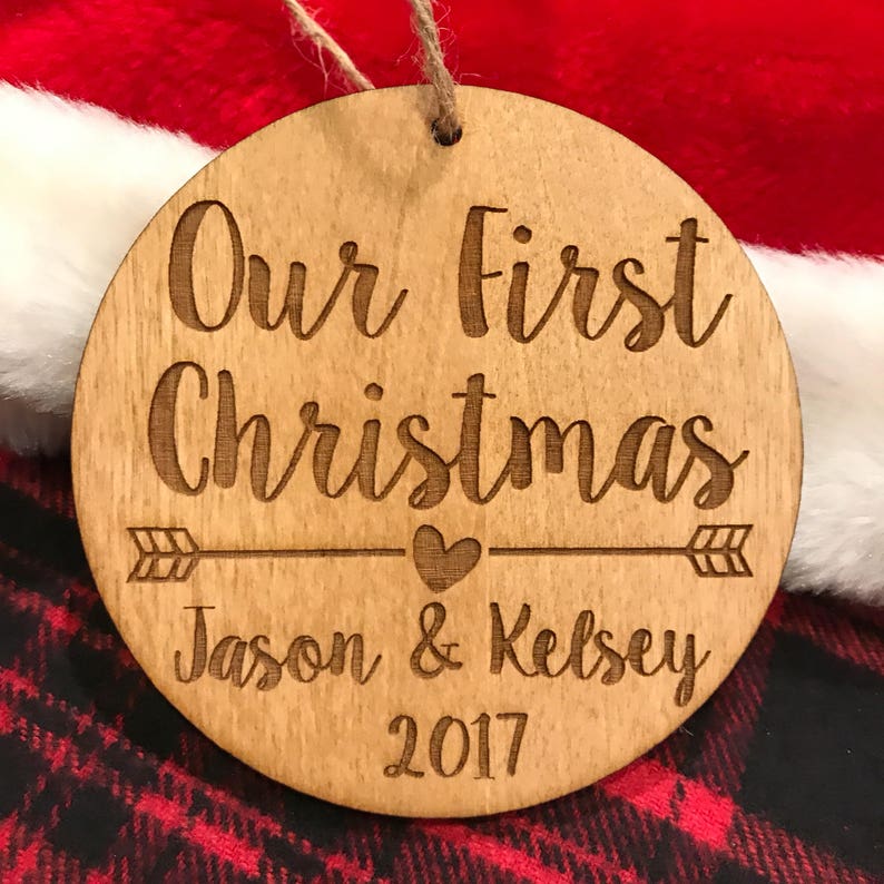 Our First Christmas Ornament Personalized Wood Ornament, Anniversary Gift, Gifts for Her, New Family, Girlfriend Gift image 8