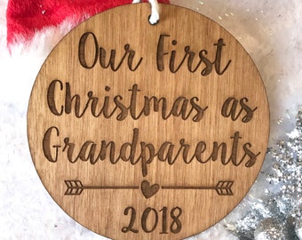 Our First Christmas as Grandparents Ornament - Personalized Wood Ornament, Grandparent, First Grandchild, Pregnancy Annou