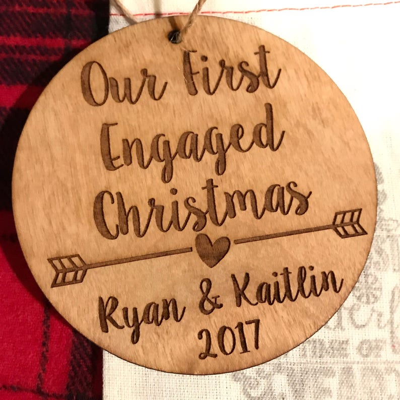 First Engaged Christmas Ornament Personalized Wood Ornament, He Asked, She Said Yes, Gift for Her, Engagement Gift, Jus image 5