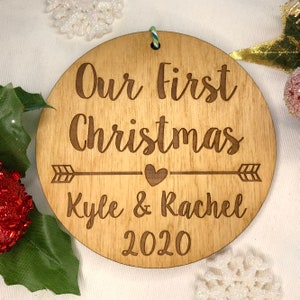 Our First Christmas Ornament - Personalized Wood Ornament, Anniversary Gift, Gifts for Her, New Family, Girlfriend Gift