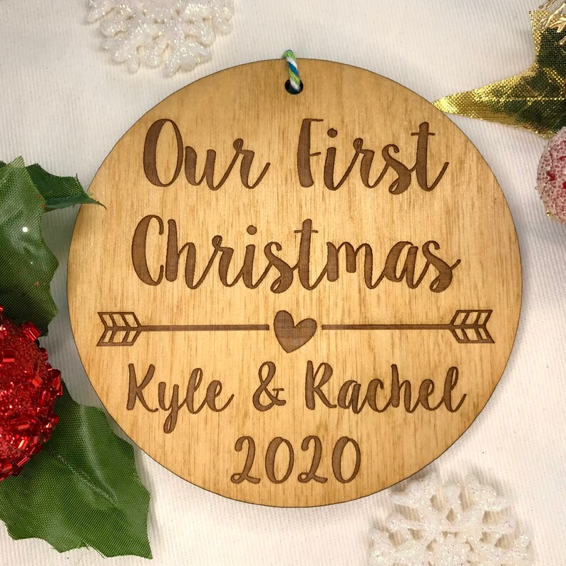 Our First Christmas Ornament Personalized Wood Ornament, Anniversary Gift, Gifts for Her, New Family, Girlfriend Gift image 1