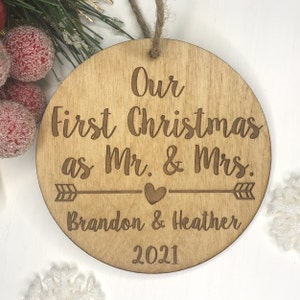 Our First Christmas as Mr. and Mrs. Ornament - Personalized Wood Ornament, Just Married, First Christmas Married, Wedding