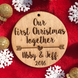 Our First Christmas Together Ornament Personalized Wood Ornament, Anniversary Gift, Gifts for Her, Adoption Ornament, immagine 4