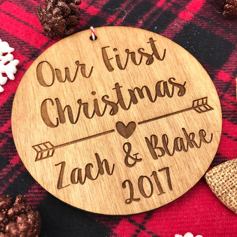 Our First Christmas Ornament Personalized Wood Ornament, Anniversary Gift, Gifts for Her, New Family, Girlfriend Gift image 10