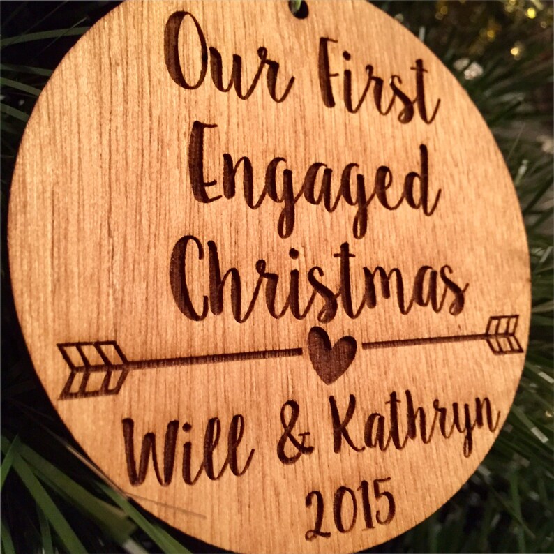 First Engaged Christmas Ornament Personalized Wood Ornament, He Asked, She Said Yes, Gift for Her, Engagement Gift, Jus image 2