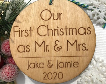 Our First Christmas as Mr. and Mrs. Ornament - Personalized Modern Ornament, Just Married, First Christmas Married, Weddi