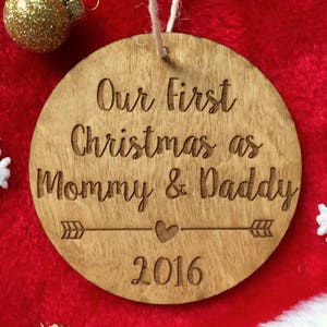 Our First Christmas as Mom and Dad Ornament Personalized Wood Ornament ...