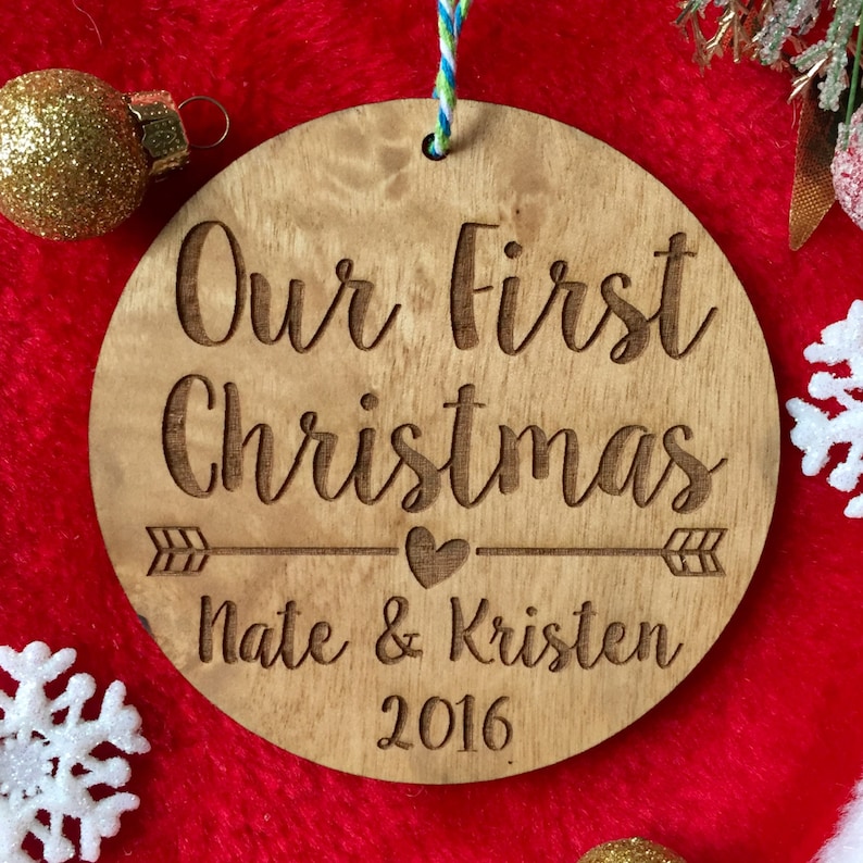 Our First Christmas Ornament Personalized Wood Ornament, Anniversary Gift, Gifts for Her, New Family, Girlfriend Gift image 4