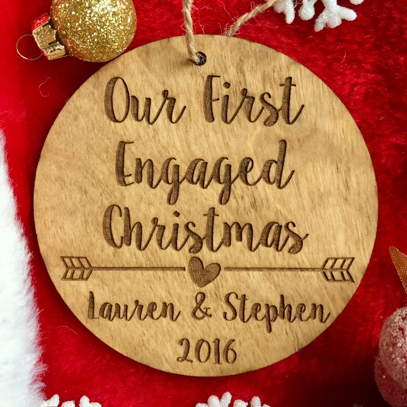 First Engaged Christmas Ornament Personalized Wood Ornament, He Asked, She Said Yes, Gift for Her, Engagement Gift, Jus image 1