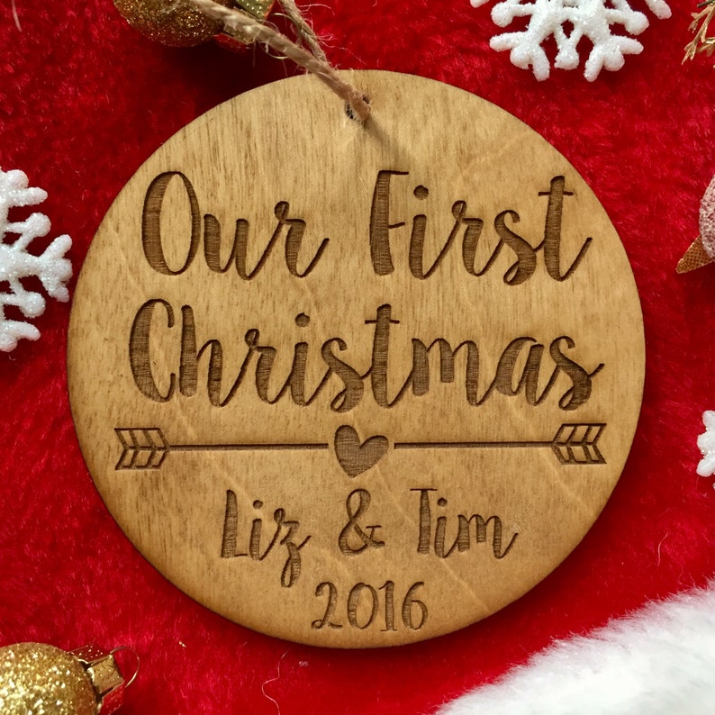 Our First Christmas Ornament Personalized Wood Ornament, Anniversary Gift, Gifts for Her, New Family, Girlfriend Gift image 7