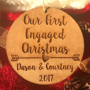 First Engaged Christmas Ornament Personalized Wood Ornament, He Asked, She Said Yes, Gift for Her, Engagement Gift, Jus image 9