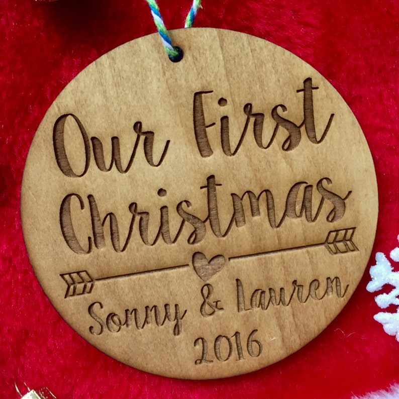 Our First Christmas Ornament Personalized Wood Ornament, Anniversary Gift, Gifts for Her, New Family, Girlfriend Gift image 9