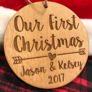 Our First Christmas Ornament Personalized Wood Ornament, Anniversary Gift, Gifts for Her, New Family, Girlfriend Gift image 5