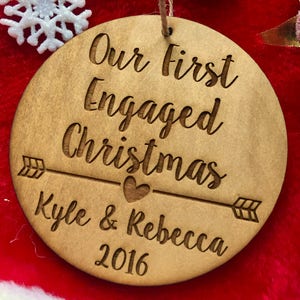 First Engaged Christmas Ornament Personalized Wood Ornament, He Asked, She Said Yes, Gift for Her, Engagement Gift, Jus image 4