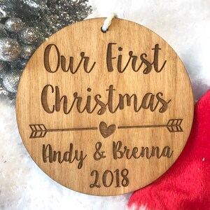 Our First Christmas Ornament Personalized Wood Ornament, Anniversary Gift, Gifts for Her, New Family, Girlfriend Gift image 2
