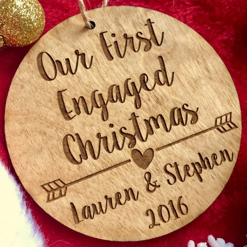 First Engaged Christmas Ornament Personalized Wood Ornament, He Asked, She Said Yes, Gift for Her, Engagement Gift, Jus image 3