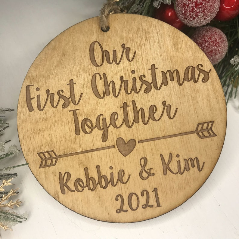 Our First Christmas Together Ornament Personalized Wood Ornament, Anniversary Gift, Gifts for Her, Adoption Ornament, image 2