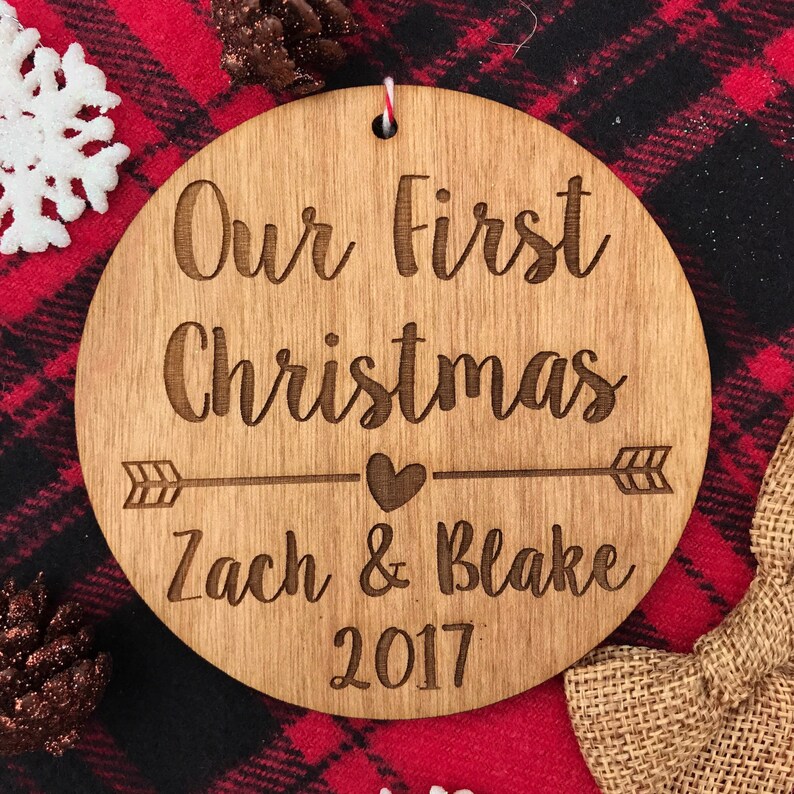 Our First Christmas Ornament Personalized Wood Ornament, Anniversary Gift, Gifts for Her, New Family, Girlfriend Gift image 3
