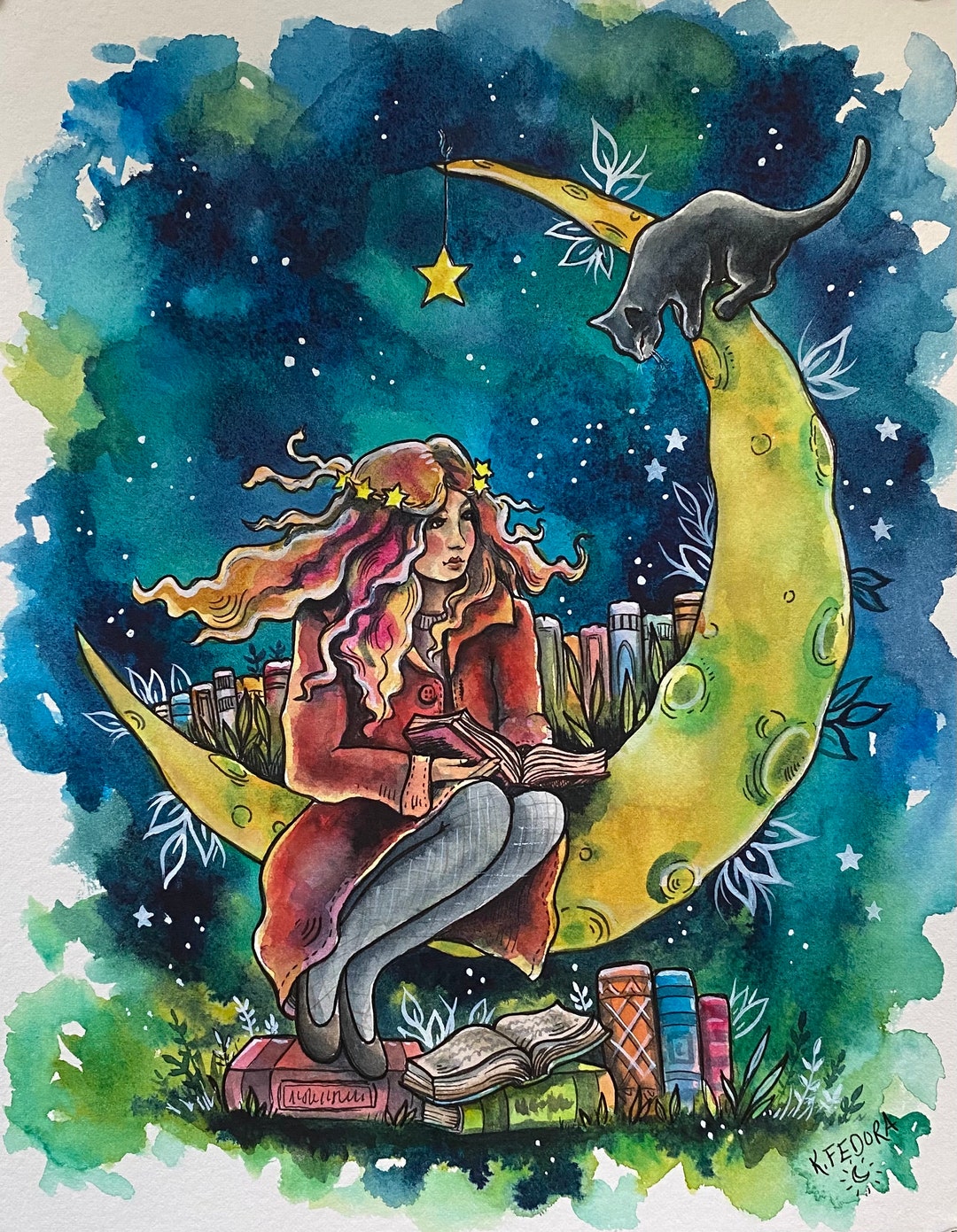 Moon Library, Print, 8x10 Inches - Etsy