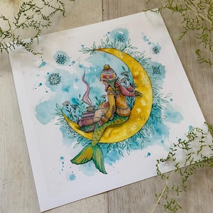 Tea Time-Winter zeemeermin, print, 8 x 8 inch