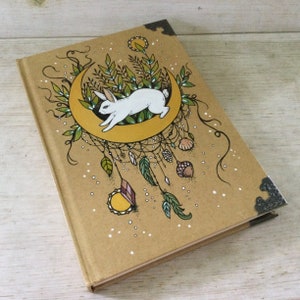Libro de conejo blanco, diario pintado a mano/libro de bocetos