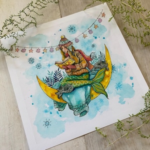 Me Time-Winter zeemeermin, print, 8 x 8 inch