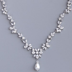 Crystal Necklace, Crystal Bridal Necklace, White Gold Necklace, Wedding Jewelry, Bridesmaid Necklace,  ASHLEY