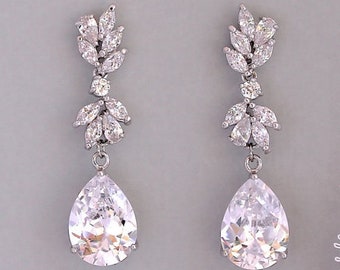 Pendientes de novia con candelabro de cristal, pendientes colgantes de cristal, joyas de novia de cristal, pendientes de boda de plata