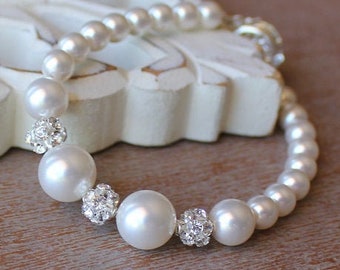 Pearl Bridal Bracelet, Pearl & Pave Crystal Wedding Bracelet, Wedding Jewelry, Bridal Jewelry, Bridesmaid Bracelet, CARMEN 2