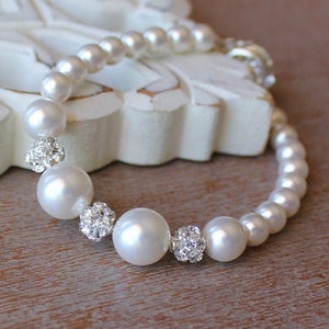 Pearl Bridal Bracelet, Pearl & Pave Crystal Wedding Bracelet, Wedding Jewelry, Bridal Jewelry, Bridesmaid Bracelet, CARMEN 2