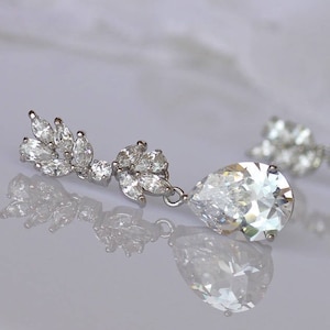 Crystal Marquise Teardrop Bridal Earrings,  CZ Leafy Wedding Teardrop Earrings ,ANNIE C