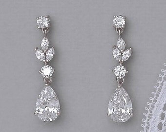 Crystal Earrings, Crystal Bridal Earrings, White Gold Teardrop Earrings, Crystal Drop Earrings, Silver Wedding Earrings, ASHLEY