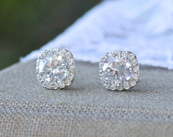 Silver Crystal Stud Earrings, Crystal Bridal Earrings, Bridesmaids Stud Earrings, Stud Wedding Earrings, Crystal Post Earrings