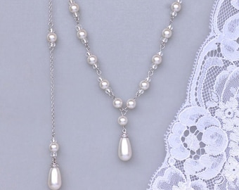 Pearl Back Drop Necklace, Bridal Backdrop Pearl Necklace, Bridesmaids Necklace , Wedding Necklace, Pearl Necklace, Pearl Backdrop Necklace