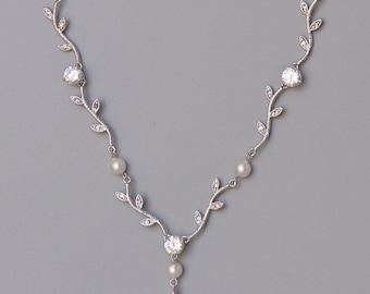 Bridal Necklace, Pearl & Crystal Vine Wedding Necklace, GOLD or SILVER Crystal Necklace, Pendant Options, Bridesmaid Necklace, VINE