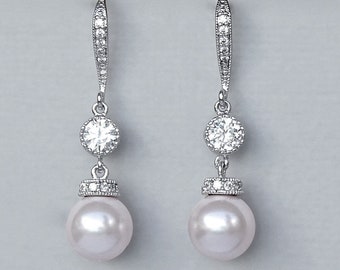 Bridal Drop Earrings, Pearl Dangle Bridal Earrings, Crystal & Ivory Pearl  Earrings, Pearl Wedding Jewelry SISSY 2