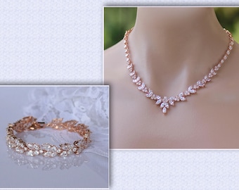 Bridal Jewelry Set Rose Gold, Bridal Necklace and Earrings Set, Wedding Jewelry Set, Bridal Jewelry Rose Gold