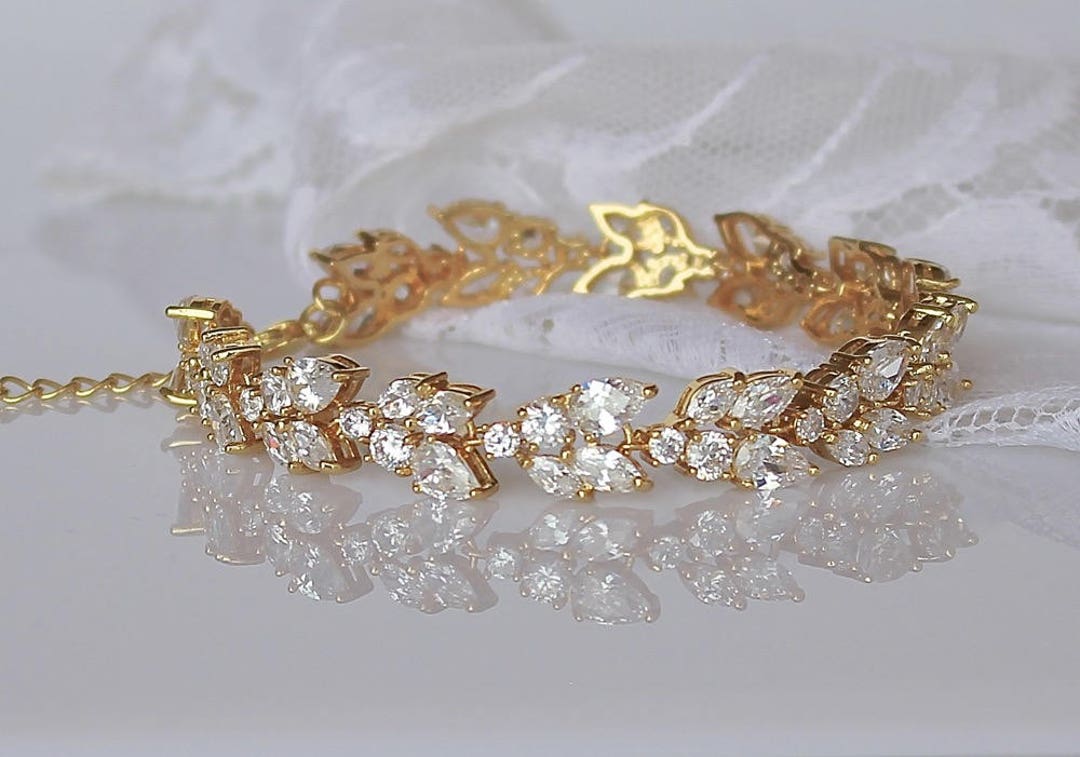 Gold Crystal Bracelet Gold Bridal Bracelet Crystal Bracelet - Etsy