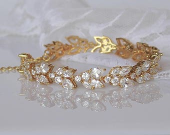 Gold Crystal Bracelet, Gold Bridal Bracelet, Crystal Bracelet, Gold Bridal Jewelry, Gold Wedding Jewelry, CLEO G