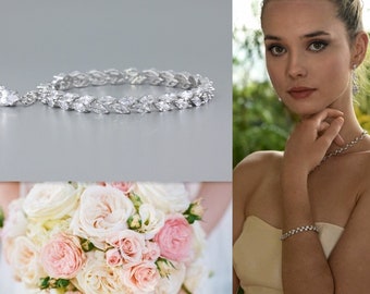 Silver Crystal bridal Bracelet, Marquise Crystal Bracelet, Crystal Tennis Bracelet, Gold & Rose Gold Bracelet,Crystal Bridal Jewelry, HAYLEY