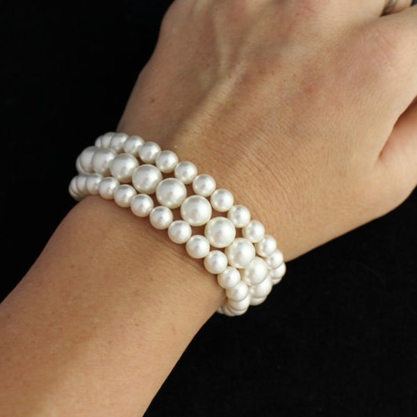 Classic Pearl Bridal Bracelet, Multi strand Pearl Bridal Cuff, Wedding Jewelry, Bridal Jewelry, Bridesmaid Bracelet,