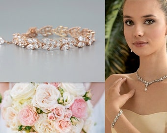 Rose Gold Crystal Bracelet, Rose Gold Bridal Bracelet, Crystal Leafy Bracelet, Rose Gold Bridal Jewelry, Wedding Jewelry, CLEO RG