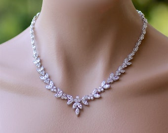 Crystal Bridal Necklace, Wedding Necklace, Wedding Jewelry, Silver Necklace DENISE