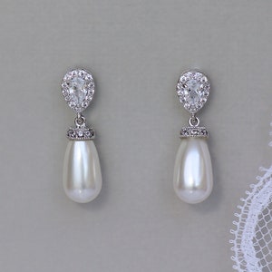 Pearl Drop Earrings, Ivory Bridal Earrings, Swarovski Pearl Earrings, Clip On Options, Pearl Wedding Earrings