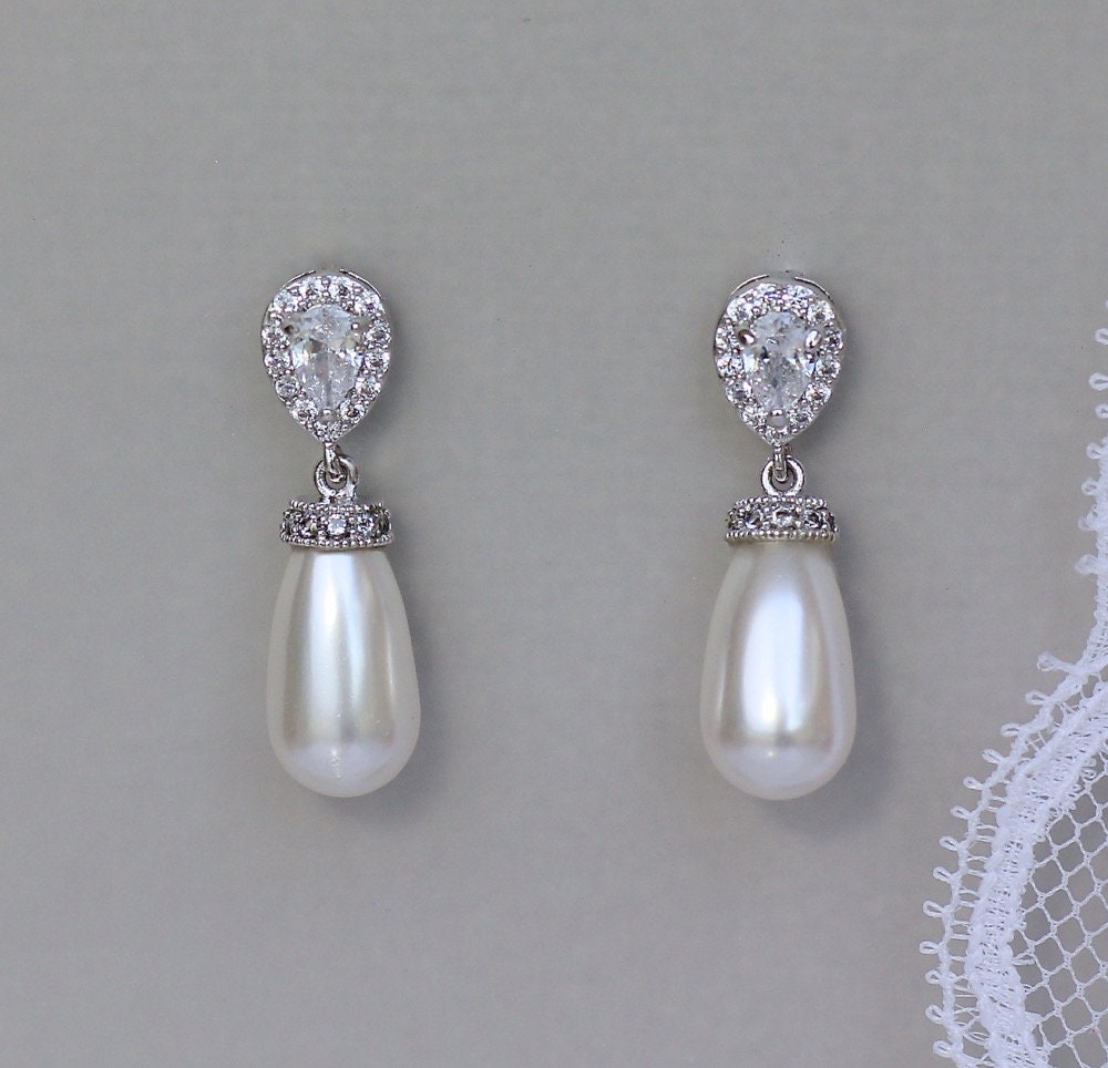 Pearl Drop Earrings Ivory Bridal Earrings Swarovski Pearl | Etsy