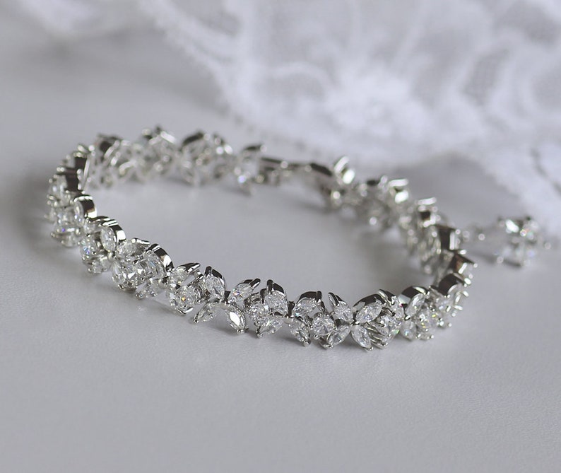 Marquise Crystal Silver Bracelet Crystal Bridal Bracelet Etsy