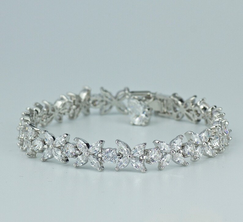 Marquise Crystal Silver Bracelet Crystal Bridal Bracelet Etsy